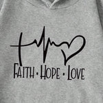 Women's "Faith Hope Love" Graphic Hoodie Casual Loose Streetwear Sweatshirt Autumn Fleece Hooded Hip Hop O-Neck Clothing Tops