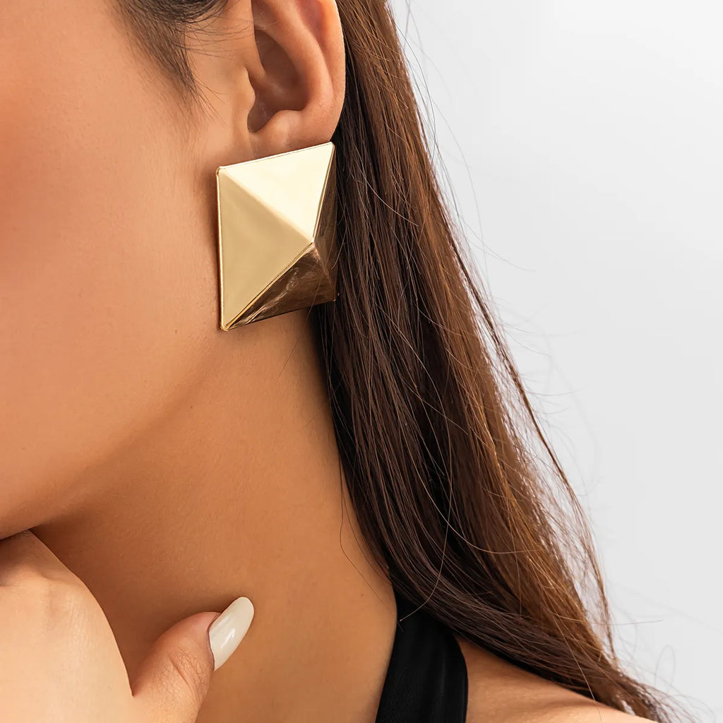 Unique Gold/Silver Color Earrings 3D Geometric Stud Earrings for Women Men Vintage Wedding Party Valentine's Day Gift