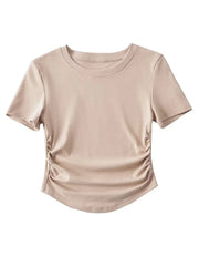 Women's Crew Neck Short Sleeve Cotton Tee With Ruched Sides New Fashion T-Shirts