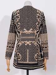 Women's Shawl Collar Embroidered Beaded Jacket V-Neck Vintage Ladies Outwear Coat