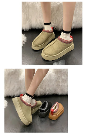 Warm Plush Interior Winter Shoes for Women Winter New Cashmere Warm Thick Sole Low Boot Half Slipper Shoe w/ Fur Lining