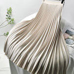 Women's Autumn Winter Spring Elegant Chic Solid Long Pleated Skirt High Waist with Chiffon Liner