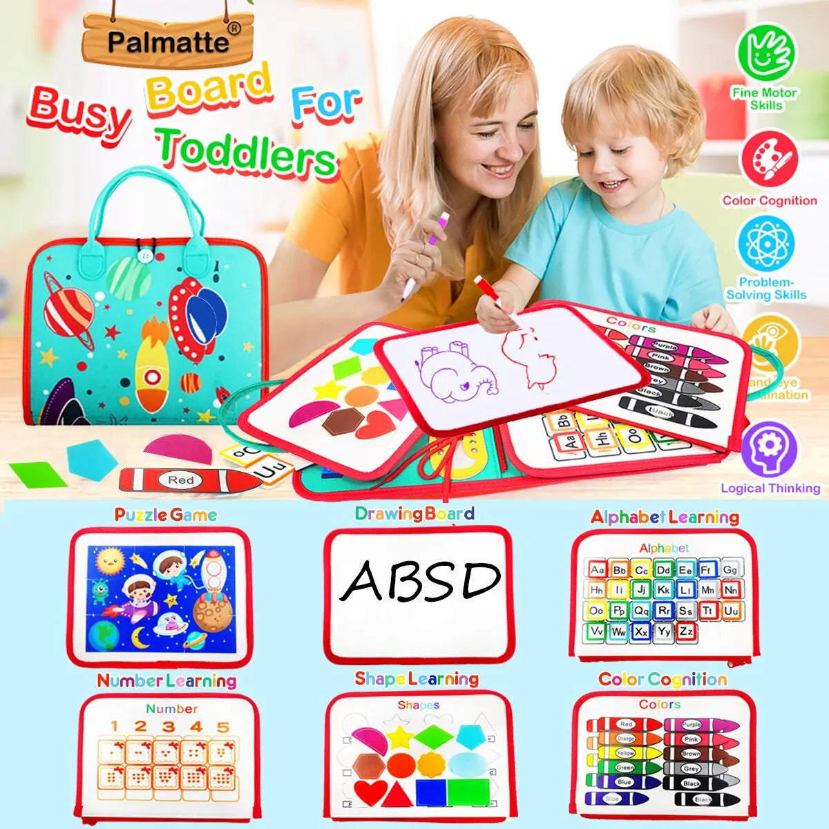 Busy Board Montessori Toys for Toddlers Sensory Toy Preschool Learning Educational Travel Activities For Boys Girls Fine Motor Skills