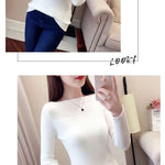 Ribbed Slash Neck Slim Sweater Knitted Long Sleeve Office Casual Solid Pullovers For Women