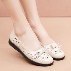 Spring/Summer Casual Shoes Soft Leather Sandals Female Flats Cut Out Slip On Footwear for Women