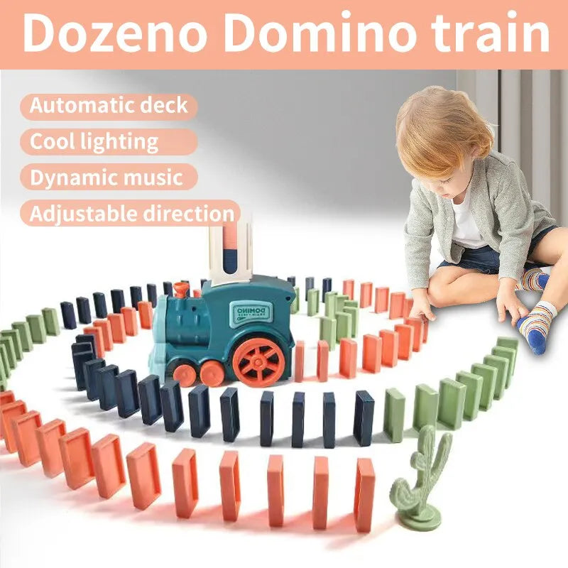 Domino Train Toy Set for Kids Automatic Laying Domino Train Creative Kids Games Great for Gift
