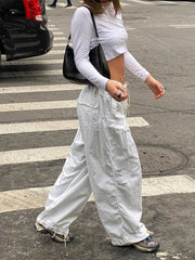 Loose Drawstring Low Waist Parachute Pants for Women Trousers Cargo Pants Loose Wide leg