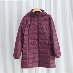 Women's Plus Size Down Puffer Jacket Detachable Hood Light Thin White Duck Down Winter Jacket Long Warm Puffer Outerwear
