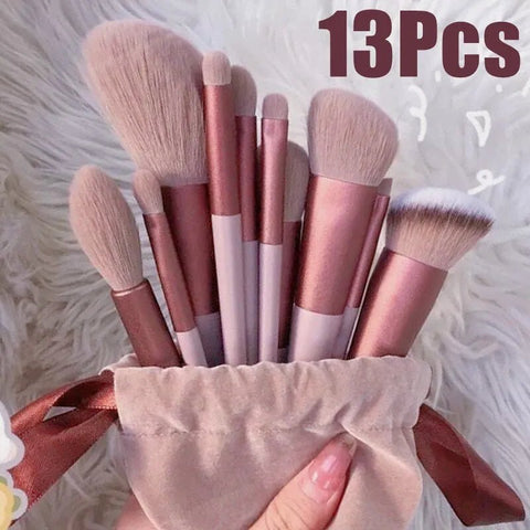 Makeup Brush Set 13-Piece Eye Shadow Foundation Eyeshadow Blush Cosmetic Soft Beauty Brushes with Bag