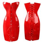 Short PVC Leather Corset Dress Black/Red Colors Sexy Shiny Women's Gothic Slim Body Vinyl Latex Club Mini Bodycon Dress