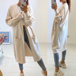 Women's Loose Thick Warm Sweater Cardigan w/ Pockets Spring Autumn Winter V-Neck Knitted Cardigan