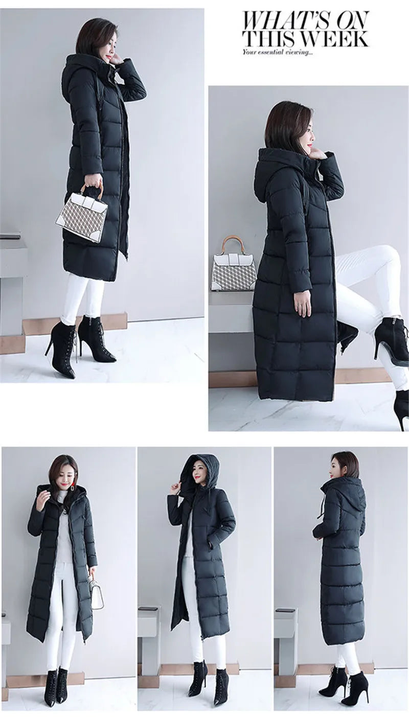 Women's Long Hooded Puffer Coat – Winter Essential - Plus Sizes