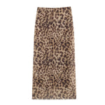 Leopard Print Midi Skirt New Fashion High Waist Elastic Waist Long Chic Skirt