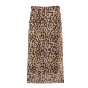 Leopard Print Midi Skirt New Fashion High Waist Elastic Waist Long Chic Skirt