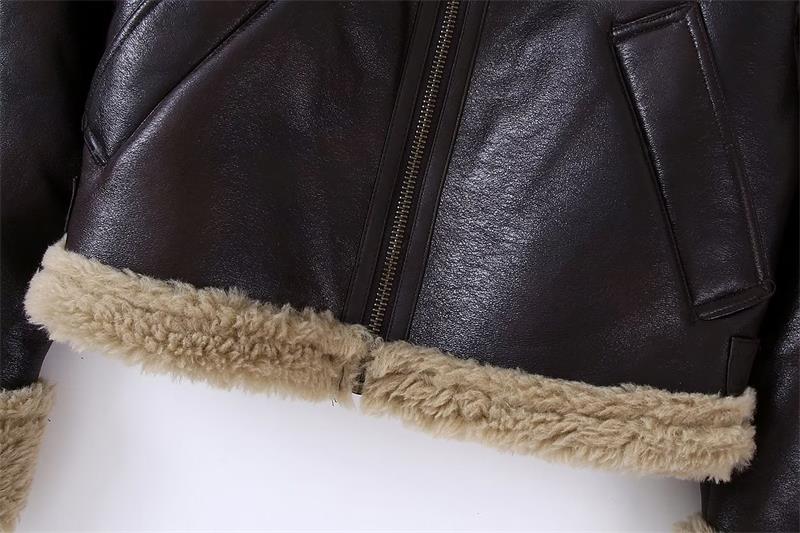 Women's Chic Jacket Faux Fur Chic Vegan Leather Velvet Winter Jacket