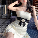 Women's French Elegant Small Fragrance Mini Dress Flower Pleated Mini Dress