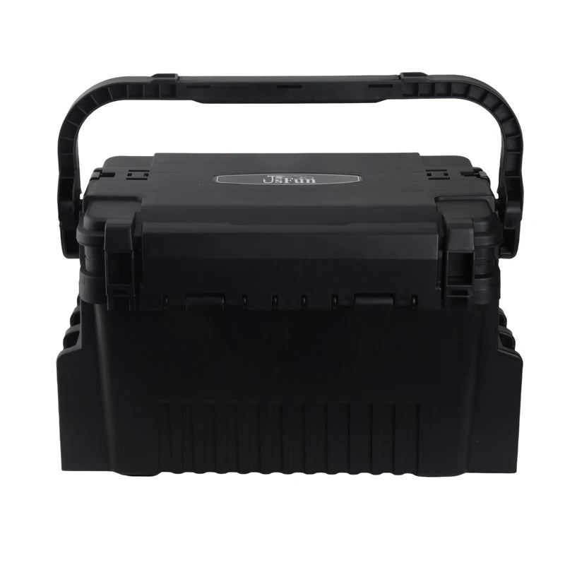 Black toolbox with a handle on a white background