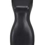 Sexy PU Faux Leather Mini Dress Round Neck Sleeveless Bodycon Fit Dress Solid Party Club Office Mini Dress