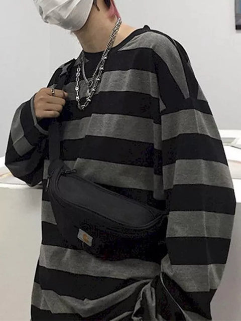 Long Sleeve T-Shirt Women Striped Sweater Oversized Blouse Grunge Casual Streetwear Fashion Top