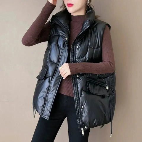Down Cotton Vest Women Loose Fit Casual Sleeveless Waistcoat Large Size Winter Fashion Top
