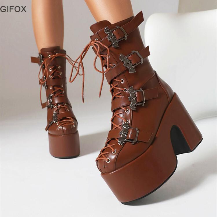 Women's Platform Chunky High Heels Boots Shiny Gothic Platform Boots