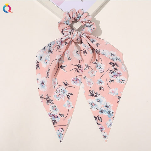 Satin Hair Scrunchie Women Ribbon Bow Elastic Hair Band Ponytail Tie Scarf Fashion Accessory