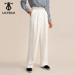 Silk Wide Leg Casual  Pants for Women Premium 40 Momme Heavy Silk Elastic Waist Trousers