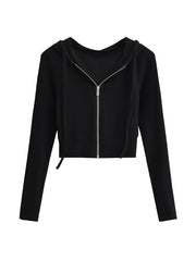 Sexy Hooded Zipper Cardigan & High Waist Skirts Set