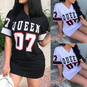 "Queen 07" Sports Style T-Shirt Dress – Casual Streetwear Mini Dress Loungewear Fashion