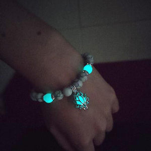 Luminous Glow In The Dark Bracelet Lotus Charm Flower Shaped Charm Bracelet for Women Natural Turquoise Stones Ladies Yoga Prayer Jewelry