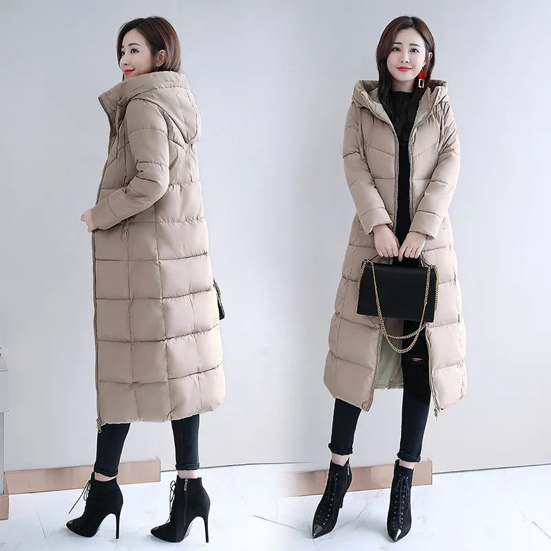 Women's Long Hooded Puffer Coat – Winter Essential - Plus Sizes