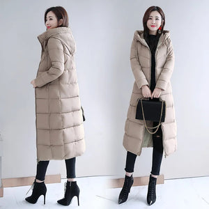 Women's Long Hooded Puffer Coat – Winter Essential - Plus Sizes