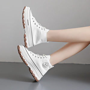 High-Top Lace-Up Casual High Platform Canvas Sneakers Non-Slip Running Shoes Wear Resistant Vulcanized Shoes