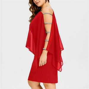 Plus Size Cold Shoulder Cape Dress with Sheer Overlay  Asymmetric Chiffon Strapless Mini Dress