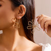 Gold Color Metal Big Flower Stud Earrings for Women Vintage Hollow Out Simple Flower Shaped Earrings