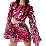 Sequin Embellished Cut-Out Mini Dress with Long Sleeves Round Neck