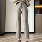 Cute Academia Tweed Straight Pants for Women Casual Herringbone Warm Thick Cropped Pants