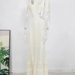 Sexy White Lace Dress Turtleneck Tassel Sleeve Slim Hollow Out Waist Long Dress Spring Summer Beach Maxi Dress