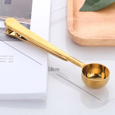 Coffee Scoop & Clip 2-in-1 Stainless Steel Spoon Bag Sealing Coffee Tea Protein Kitchen Tool