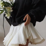 Fish Tail Pleated White/Black Short Mini Skirt A-Line High Waist Sexy Chic Retro Elastic Waist Short Skirt