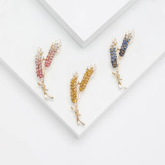 Women's Brooches Trendy Fashion 3-Color Rhinestone Ear of Wheat Lapel Pins Luxury Jewelry Accessories For Clothing