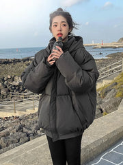 Short Down Coat Parkas for Women Thick Casual Winter Hooded 3/4 Length Coat for Students