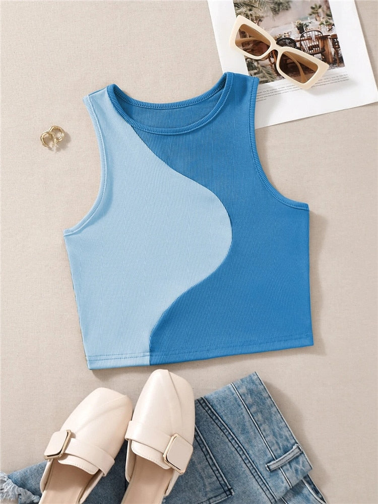 Y2K Clothes Streetwear Baby Tee Vest Cute Preppy Patchwork Bodycon Tank Top Crewneck