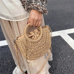 Handwoven Straw Purse Rattan Half-Moon Beach Handbag Large Capacity Women Summer Hollow Out Crossbody Shoulder Bag