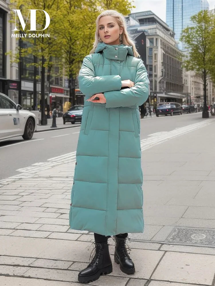 Women's Extra-long Hooded Puffer Coat New Boutiques Fashion Casual Thick Down Padded Winter Coat