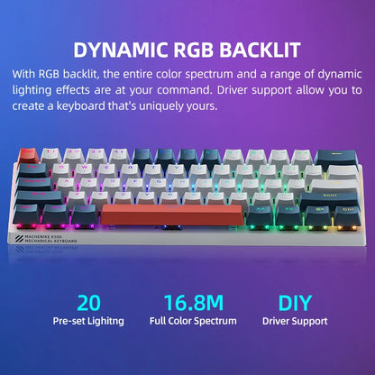 Mini Mechanical Keyboard 60% Form Factor 61Keys K500-B61 Gaming Keyboard Wired Full Key Hot-Swappable RGB Backlit Great Gift