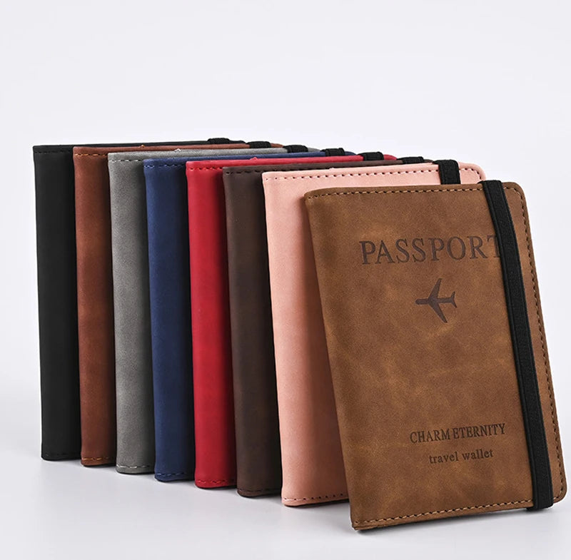 PU Leather Passport Wallet Travel Document Card Holder