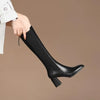 Knee-High Black Ribbed Faux Leather Boots