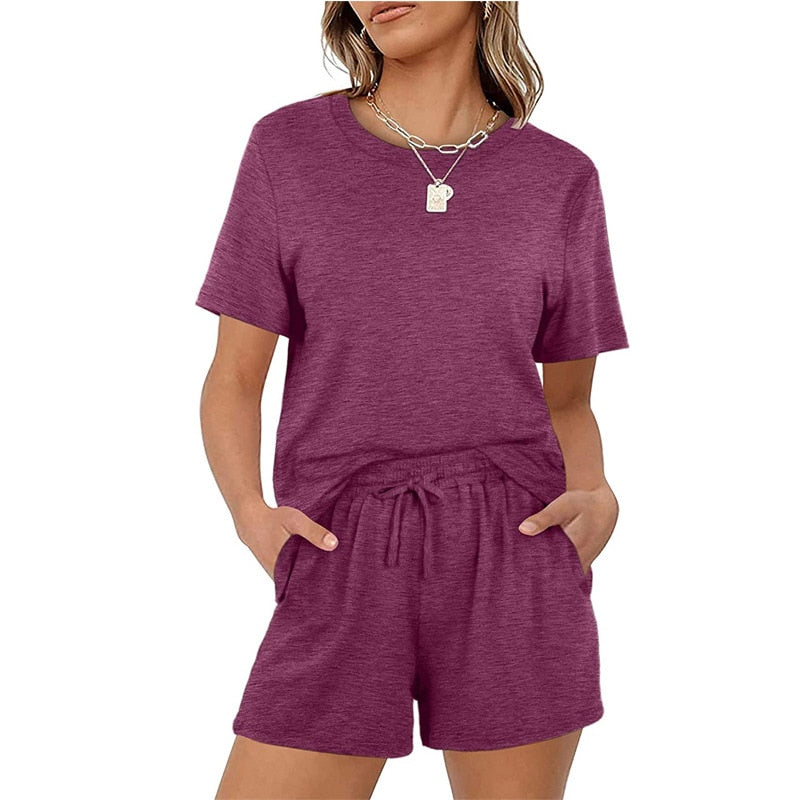Women's Short Sleeve Lounge Wear Set Sleepwear Pajama Set