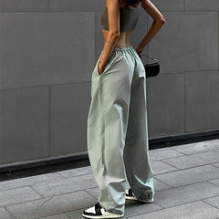 Women's Loose Low Waist Cargo Pants Loose Drawstring Trousers